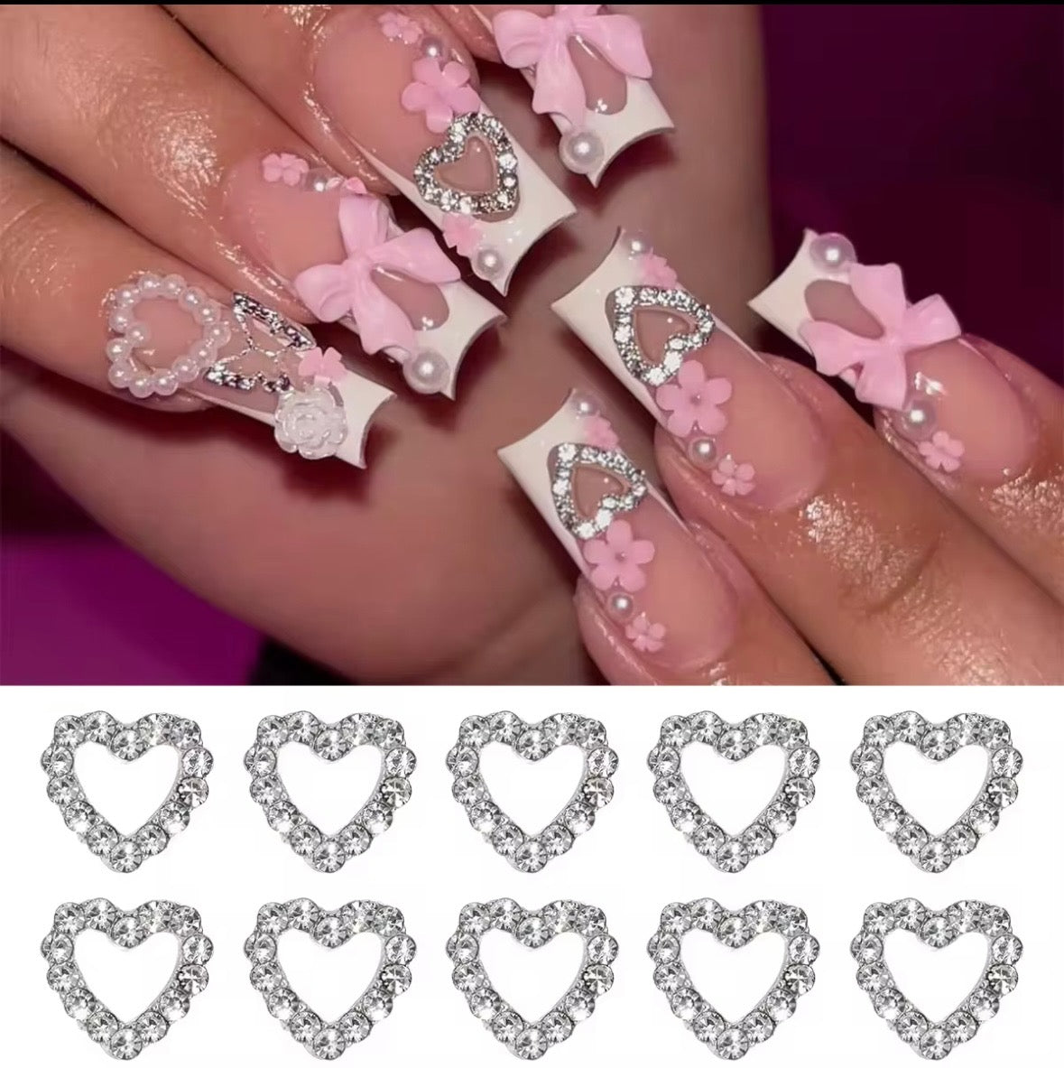 Luxury 3D Nail Art Charms Shiny Pentacle Crystal Pendant Design Alloy Heart Star 3D Metal Nail Charms