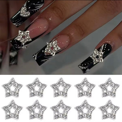 Luxury 3D Nail Art Charms Shiny Pentacle Crystal Pendant Design Alloy Heart Star 3D Metal Nail Charms
