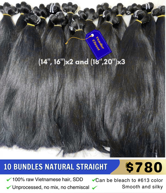 10 Bundle Deal (14",16")x2 And (18",20")x3  100% Raw Vietnamese Hair SSD