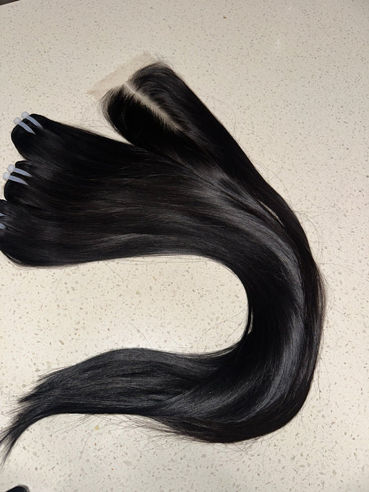 18" 3 bundles ( Natural Straight) + 2x6 HD Closure (Super Double Drawn)